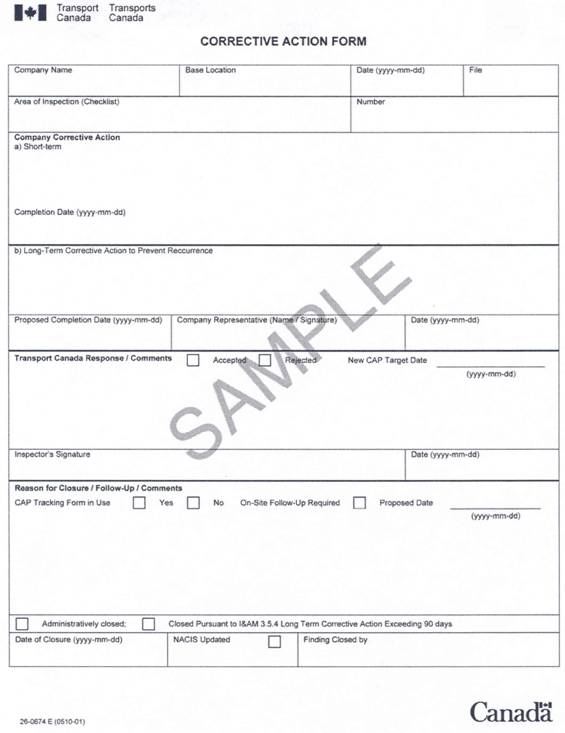Photo of Inspection and Audit Manual - Page 49 - Corrective Action Form