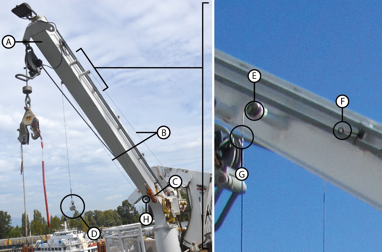 Davit for rescue boat No. 1 on the Spirit of Vancouver Island (Source: TSB)