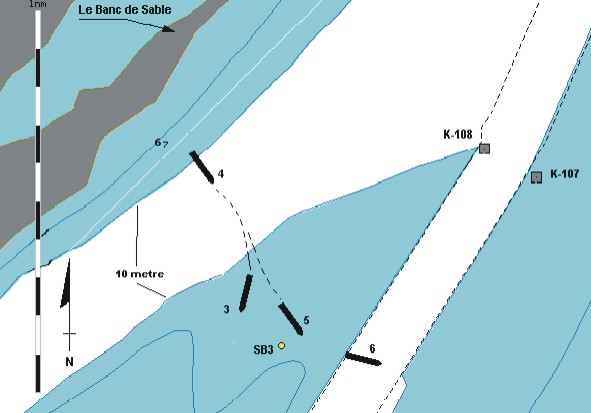 Renflouement vers le chenal. Les positions sont des approximations